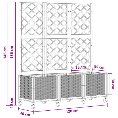 Tuinplantbak met schutting en wielen Bruin 120 x 40 x 146 cm PP