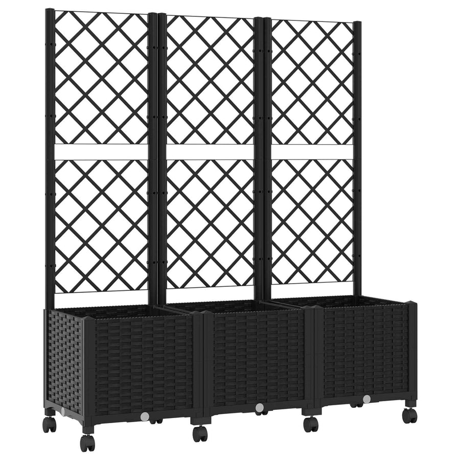 Tuinplantbak met schutting en wielen Zwart 120 x 40 x 146 cm PP
