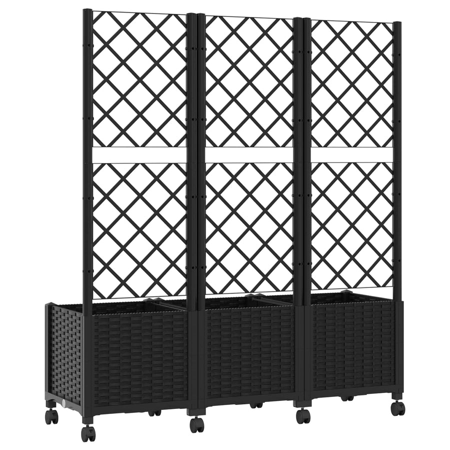 Tuinplantbak met schutting en wielen Zwart 120 x 40 x 146 cm PP