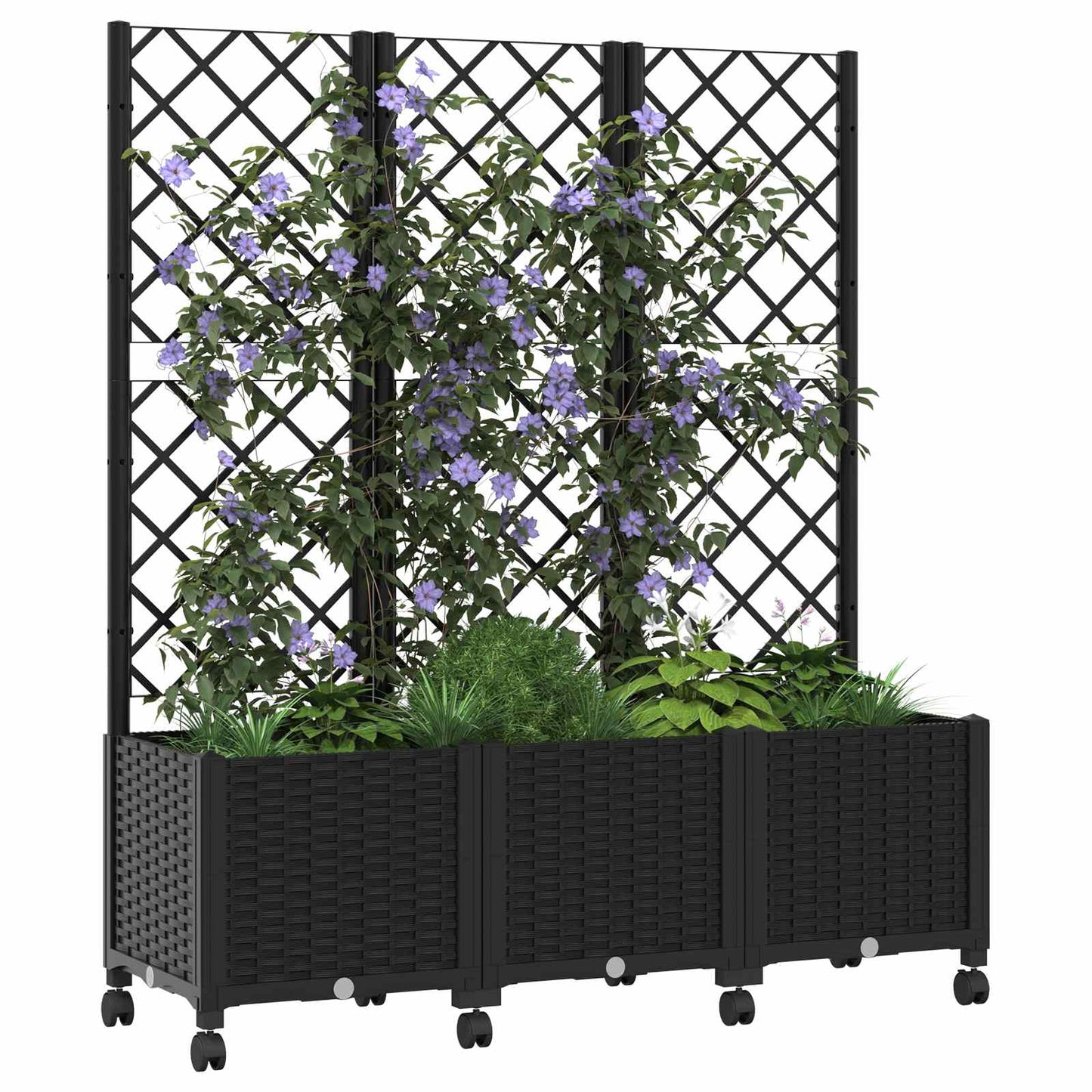 Tuinplantbak met schutting en wielen Zwart 120 x 40 x 146 cm PP