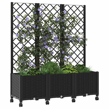 Tuinplantbak met schutting en wielen Zwart 120 x 40 x 146 cm PP