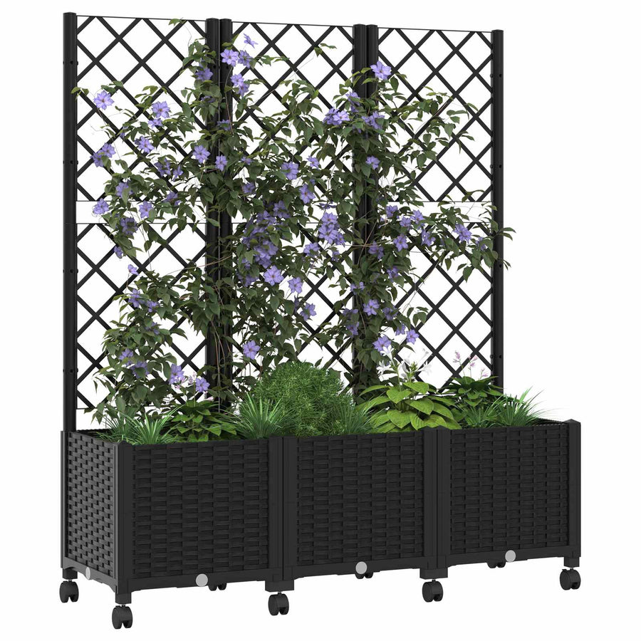 Tuinplantbak met schutting en wielen Zwart 120 x 40 x 146 cm PP