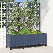 Plantenbak met klimrek en wielen 120x40x146 cm blauw grijs