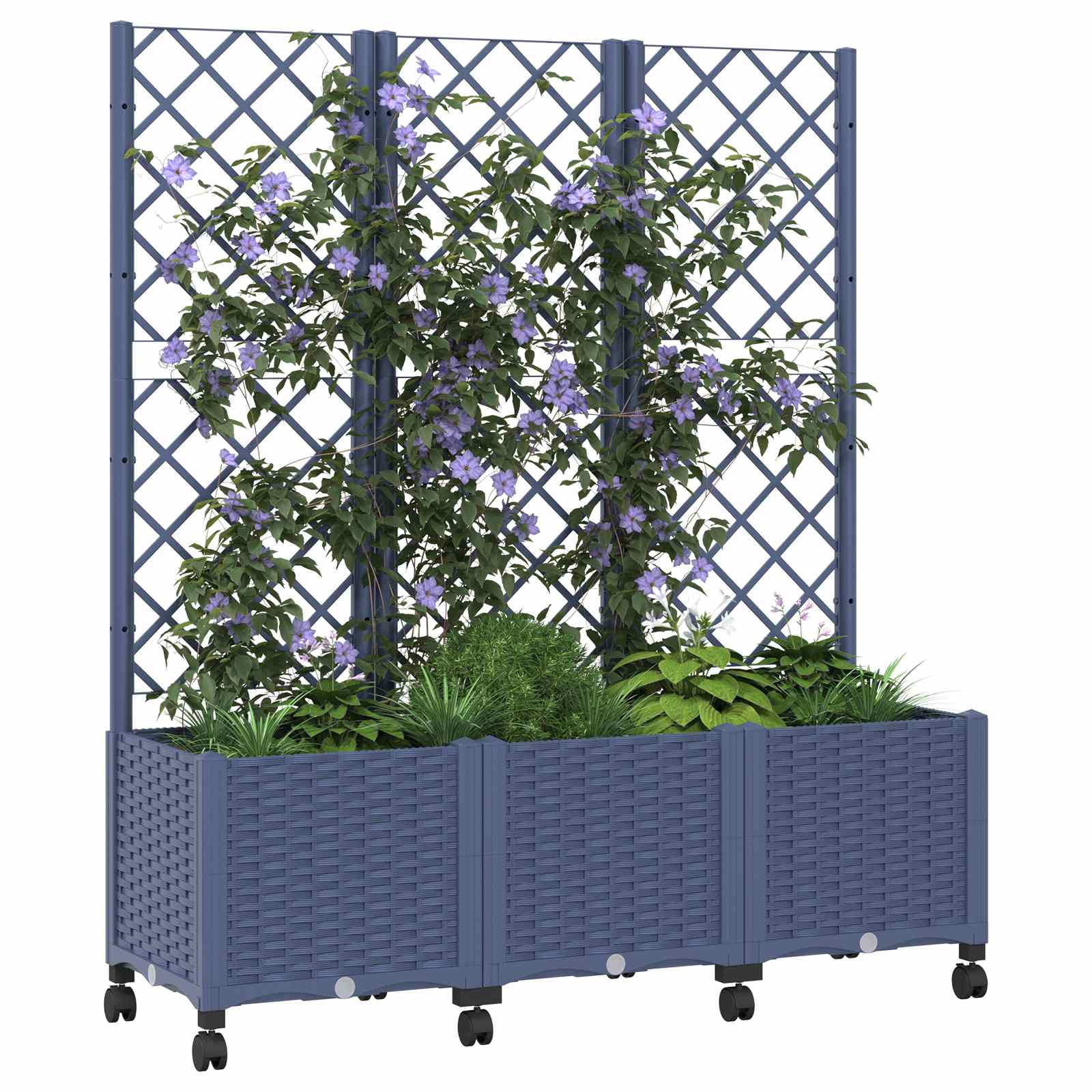 Tuinplantbak met schutting en wielen Blauw Grijs PP