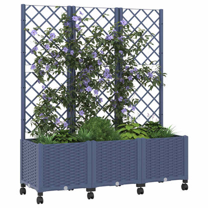 Tuinplantbak met schutting en wielen Blauw Grijs PP
