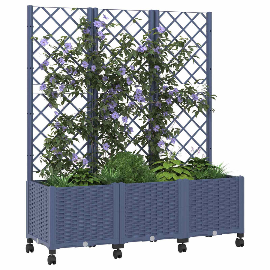 Tuinplantbak met schutting en wielen Blauw Grijs PP
