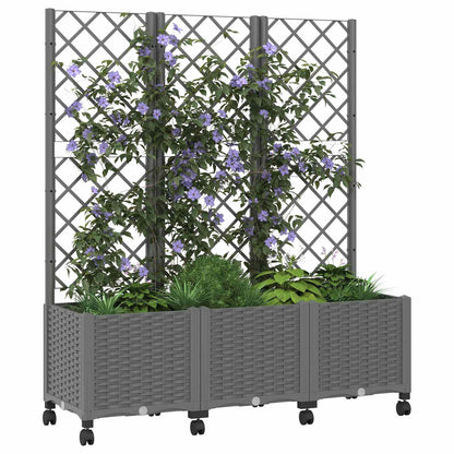 Tuinplantbak met schutting en wielen Lichtgrijs PP