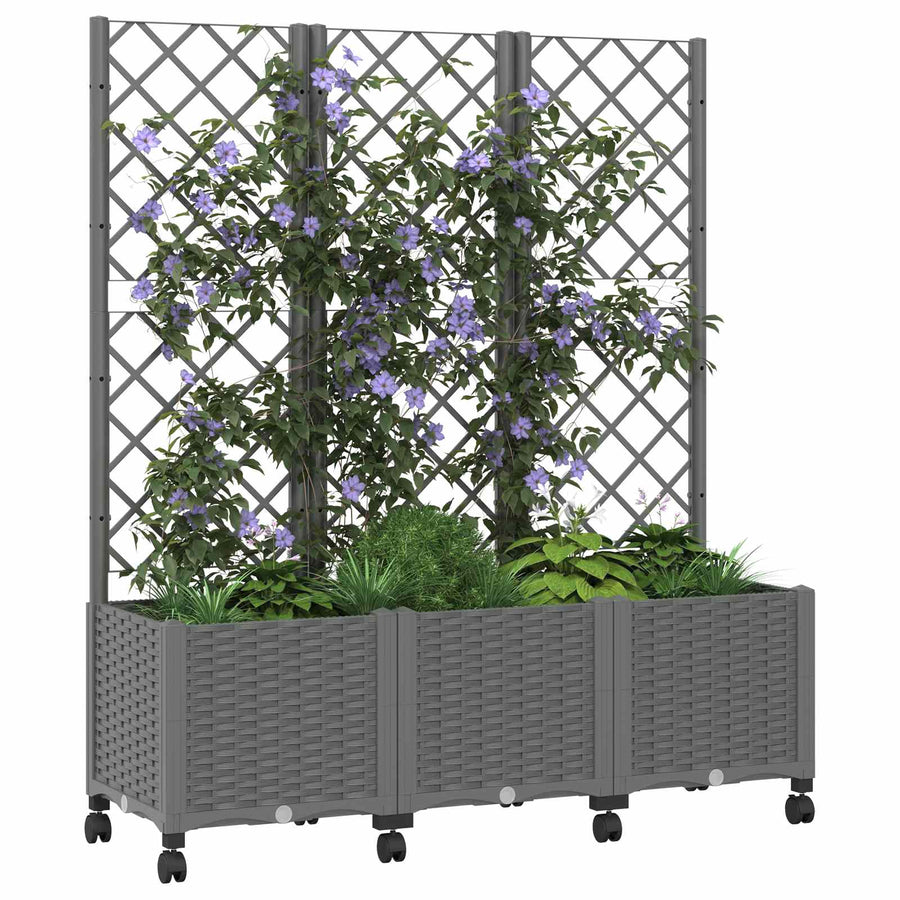 Tuinplantbak met schutting en wielen Lichtgrijs PP