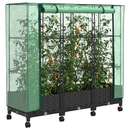Tuinplantenbak met Kasbedekking en Wielen 3 st Zwart PP
