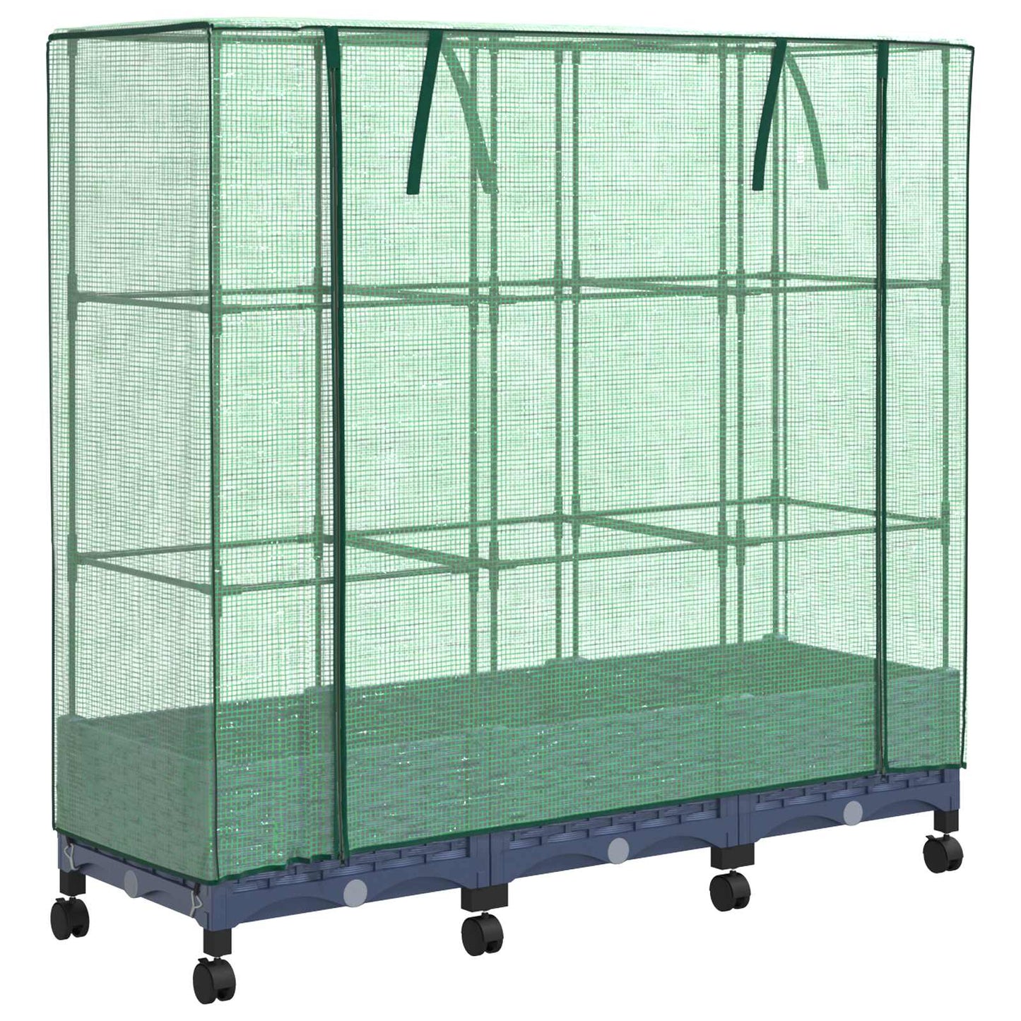 Tuinplantenbak met Kasbedekking en Wielen 3 st Blauw Grijs PP