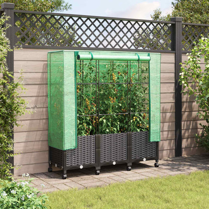 Tuinplantenbak met Kasbedekking en Wielen 3 st Zwart PP