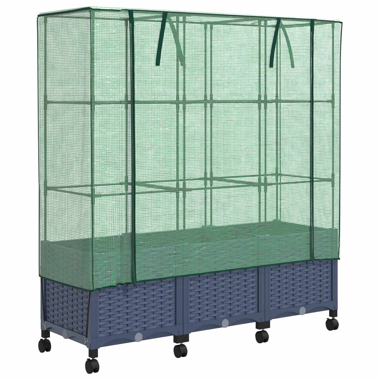 Tuinplantenbak met Kasbedekking en Wielen 3 st Blauw Grijs PP