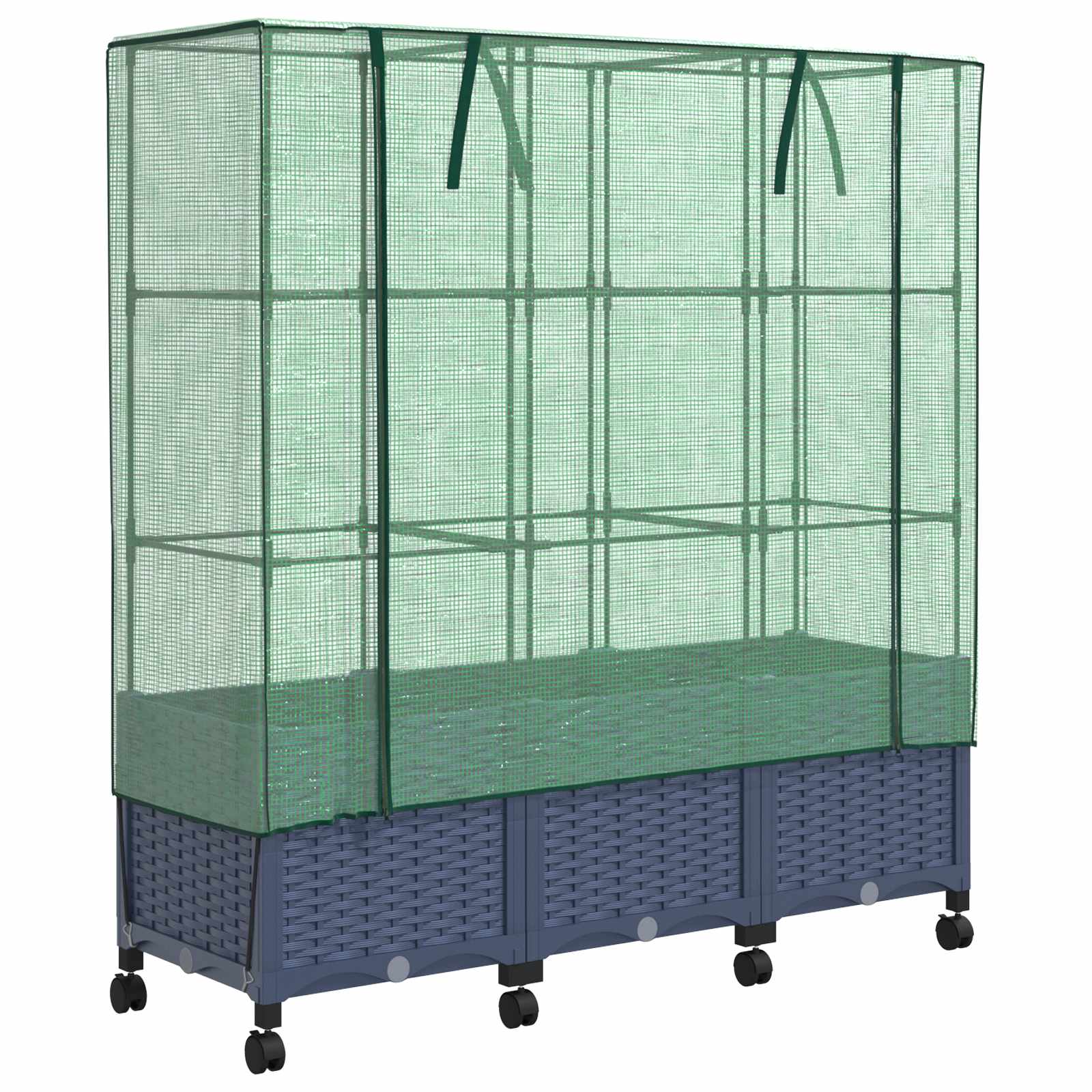 Tuinplantenbak met Kasbedekking en Wielen 3 st Blauw Grijs PP