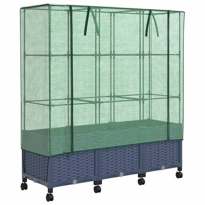 Tuinplantenbak met Kasbedekking en Wielen 3 st Blauw Grijs PP