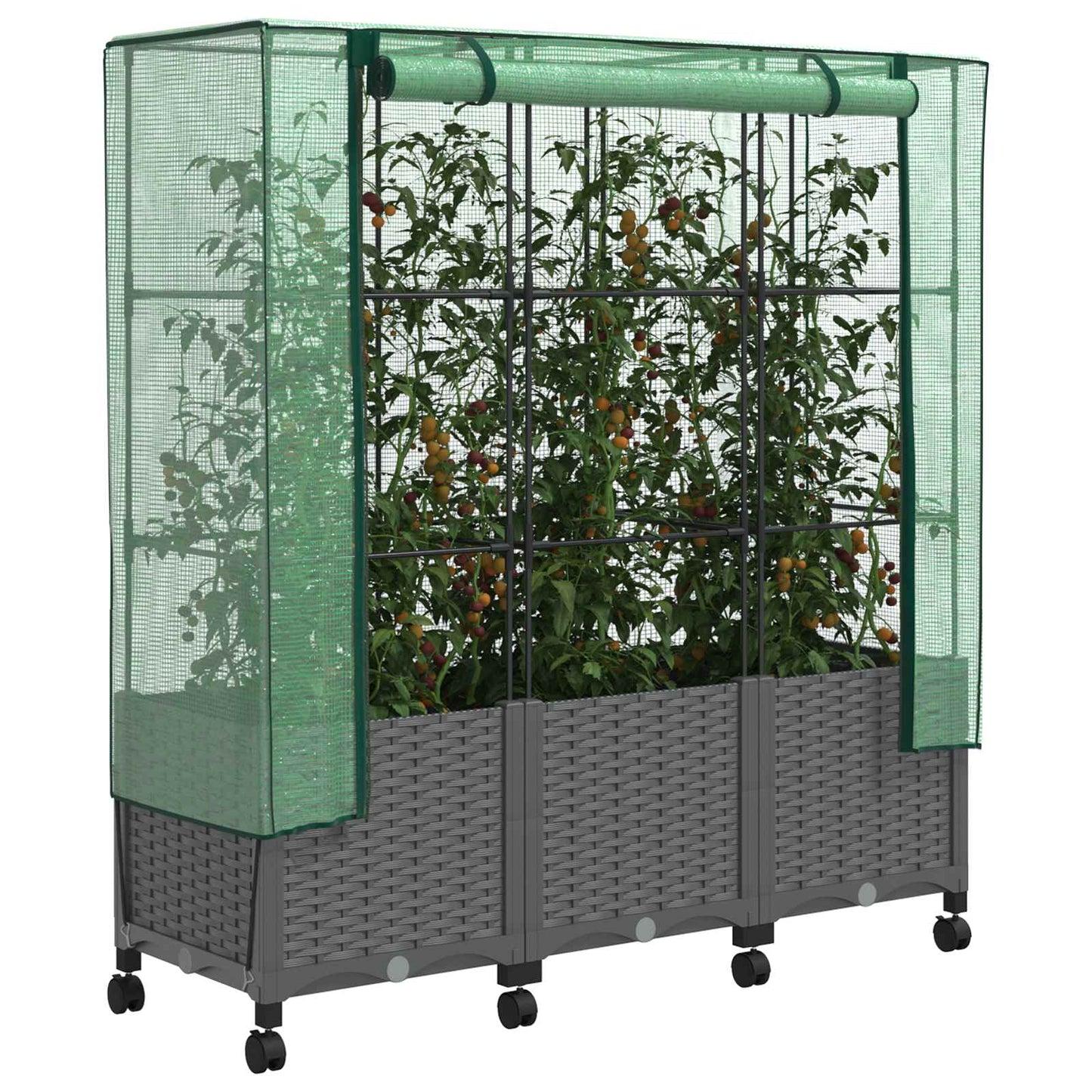 Tuinplantenbak met Kasbedekking en Wielen 3 st Lichtgrijs PP