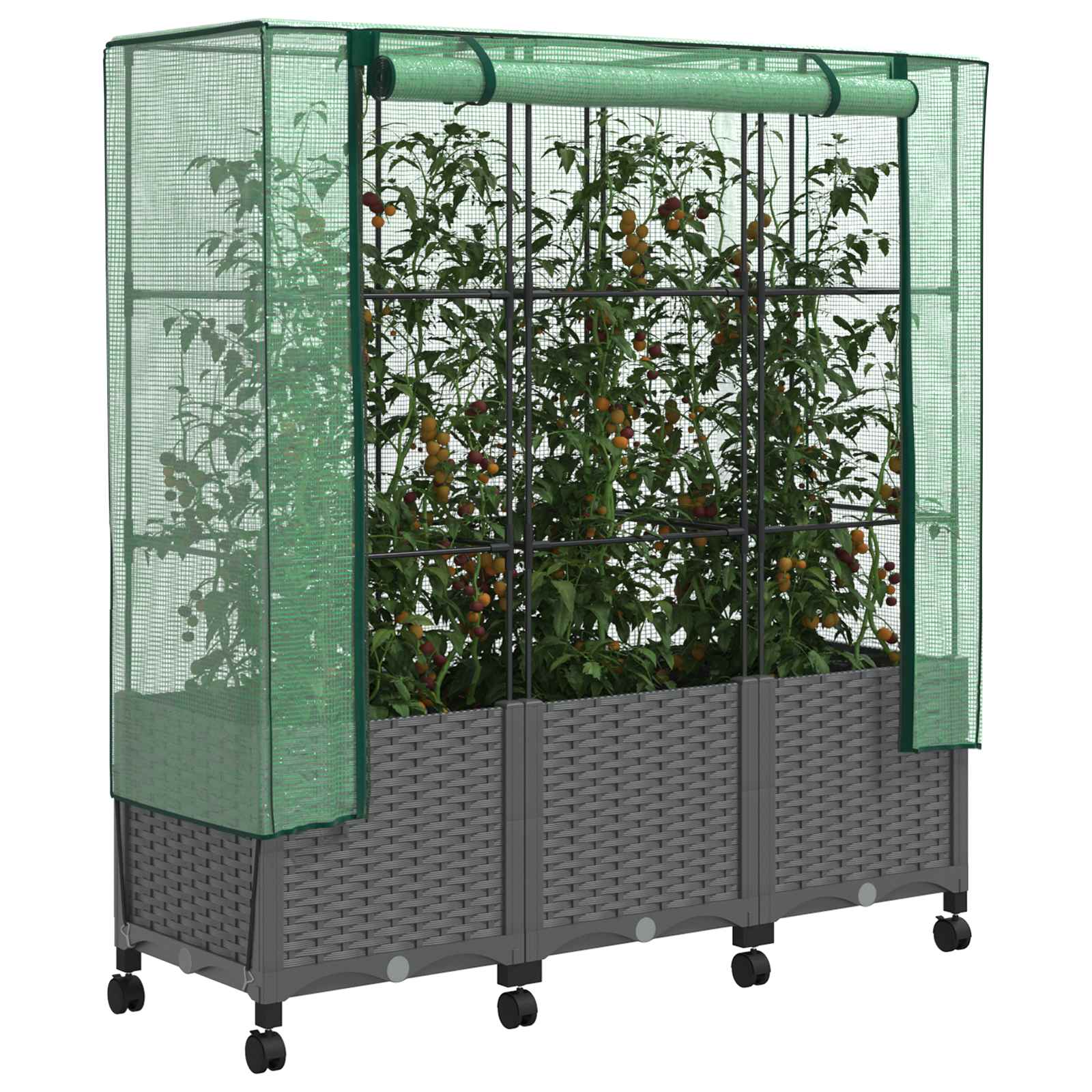 Tuinplantenbak met Kasbedekking en Wielen 3 st Lichtgrijs PP