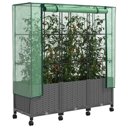 Tuinplantenbak met Kasbedekking en Wielen 3 st Lichtgrijs PP