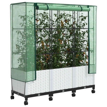 Tuinplantenbak met Kasbedekking en Wielen 3 st Wit PP