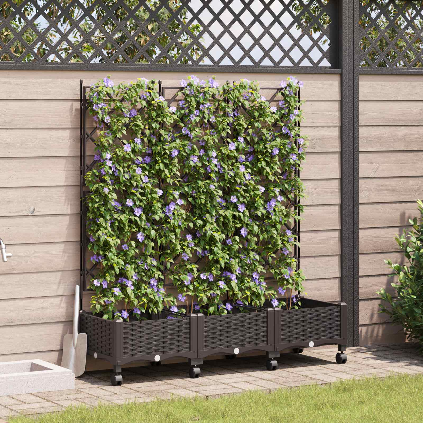 Tuinplantbak Met Schutting En Wielen 3 St Pp 120 x 40 x 125,5 cm