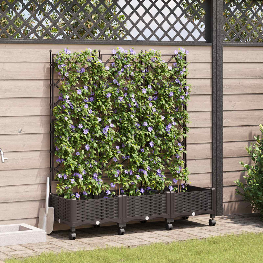Tuinplantbak Met Schutting En Wielen 3 St Pp 120 x 40 x 125,5 cm