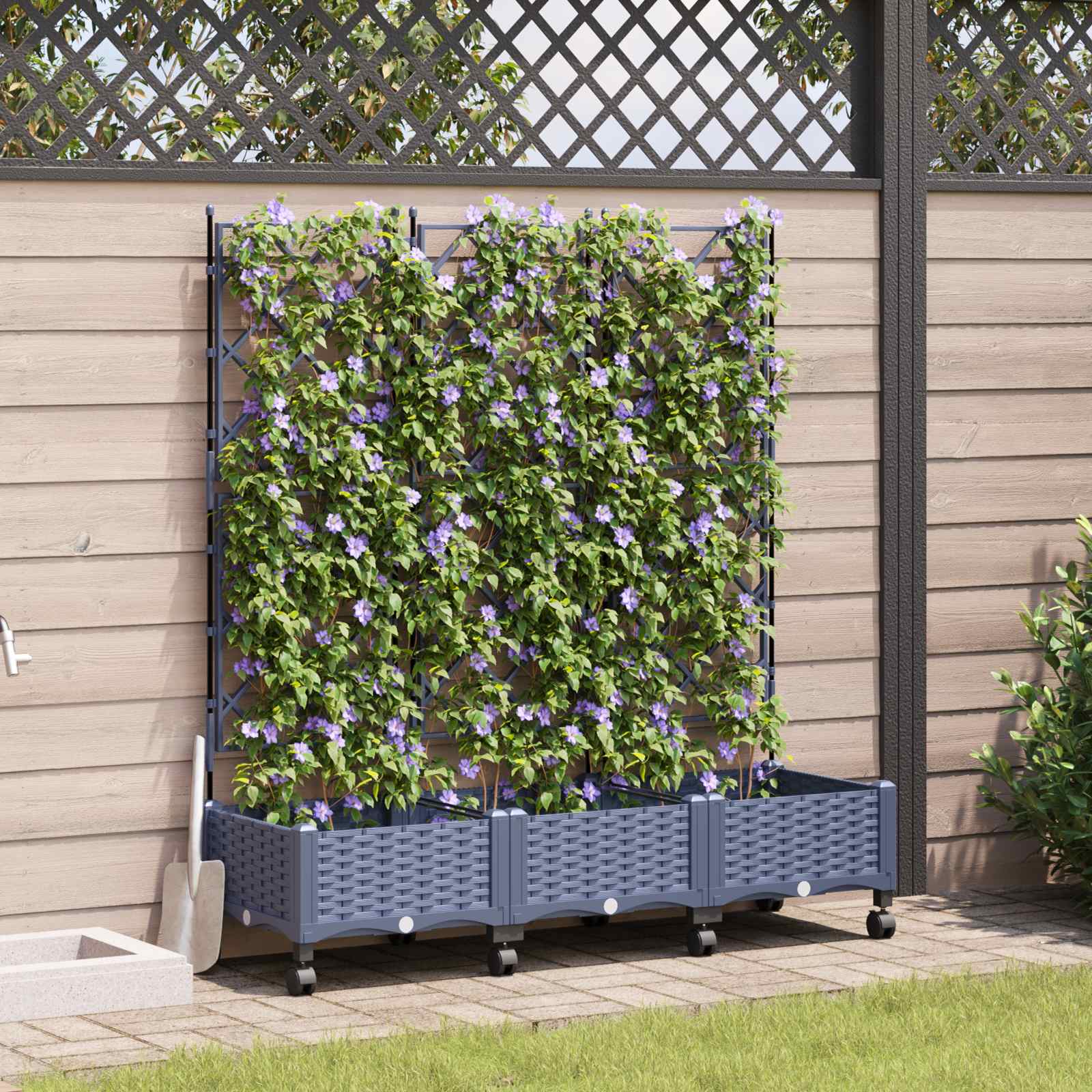 Tuinplantbak Met Schutting En Wielen 3 St Pp 120 x 40 x 125,5 cm