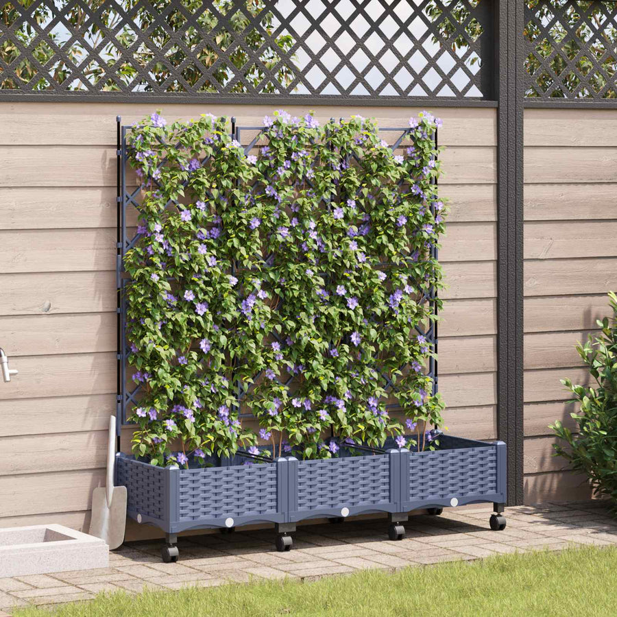 Tuinplantbak Met Schutting En Wielen 3 St Pp 120 x 40 x 125,5 cm