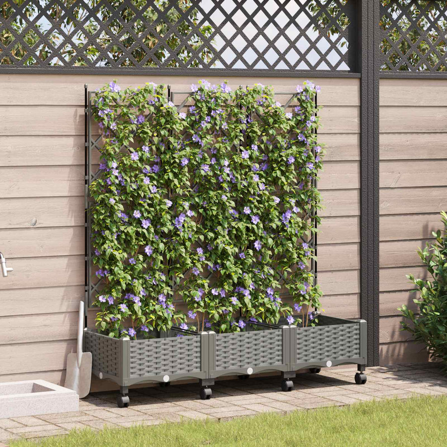 Tuinplantbak Met Schutting En Wielen 3 St Pp 120 x 40 x 125,5 cm