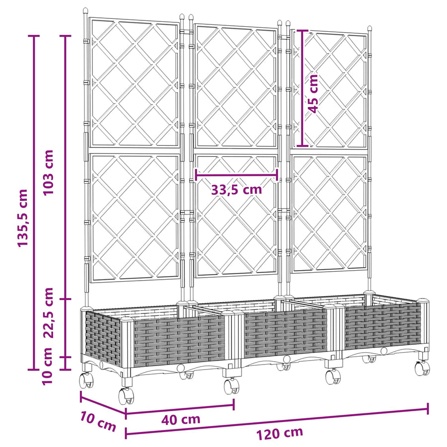 Tuinplantbak Met Schutting En Wielen 3 St Pp 120 x 40 x 125,5 cm