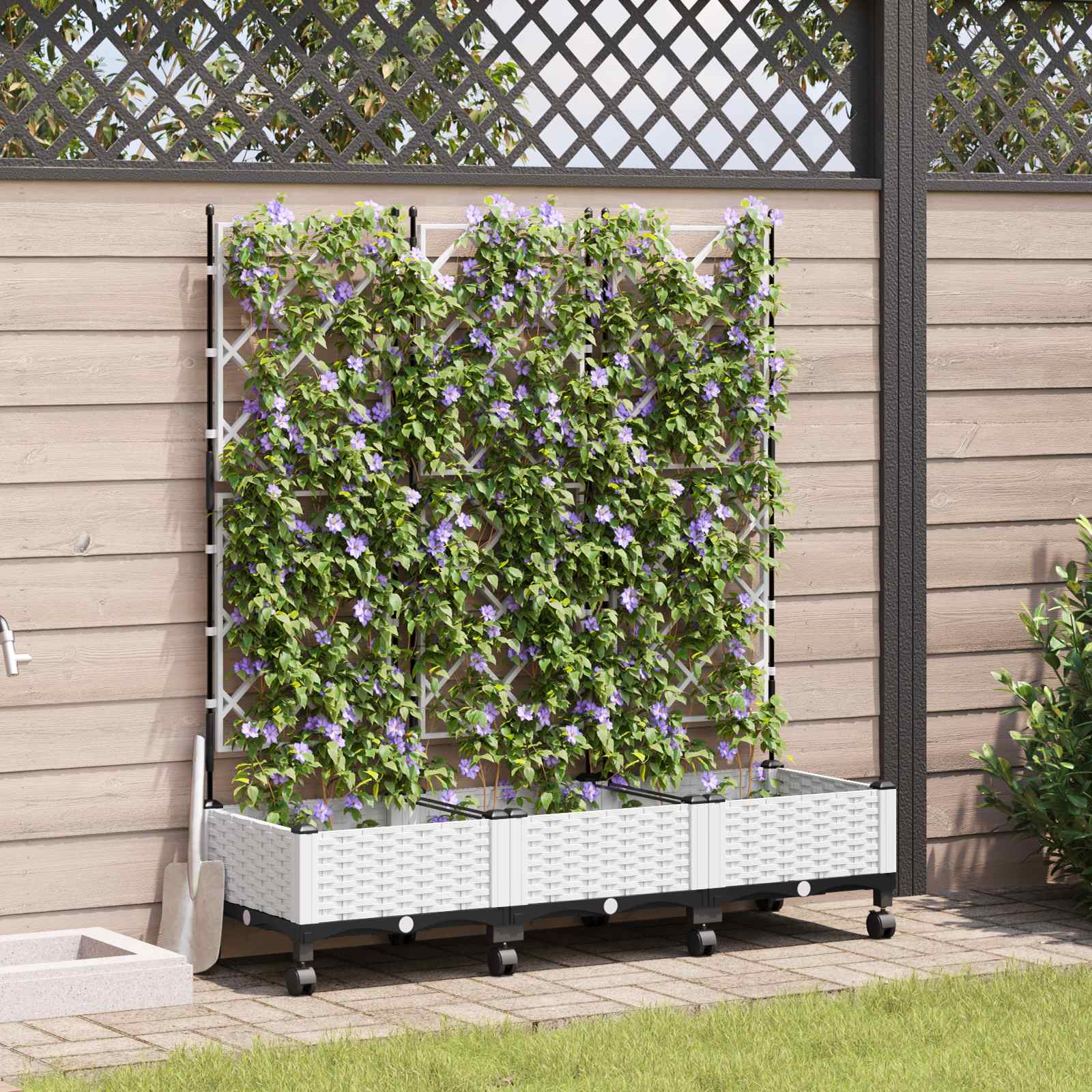 Tuinplantbak Met Schutting En Wielen 3 St Pp 120 x 40 x 125,5 cm