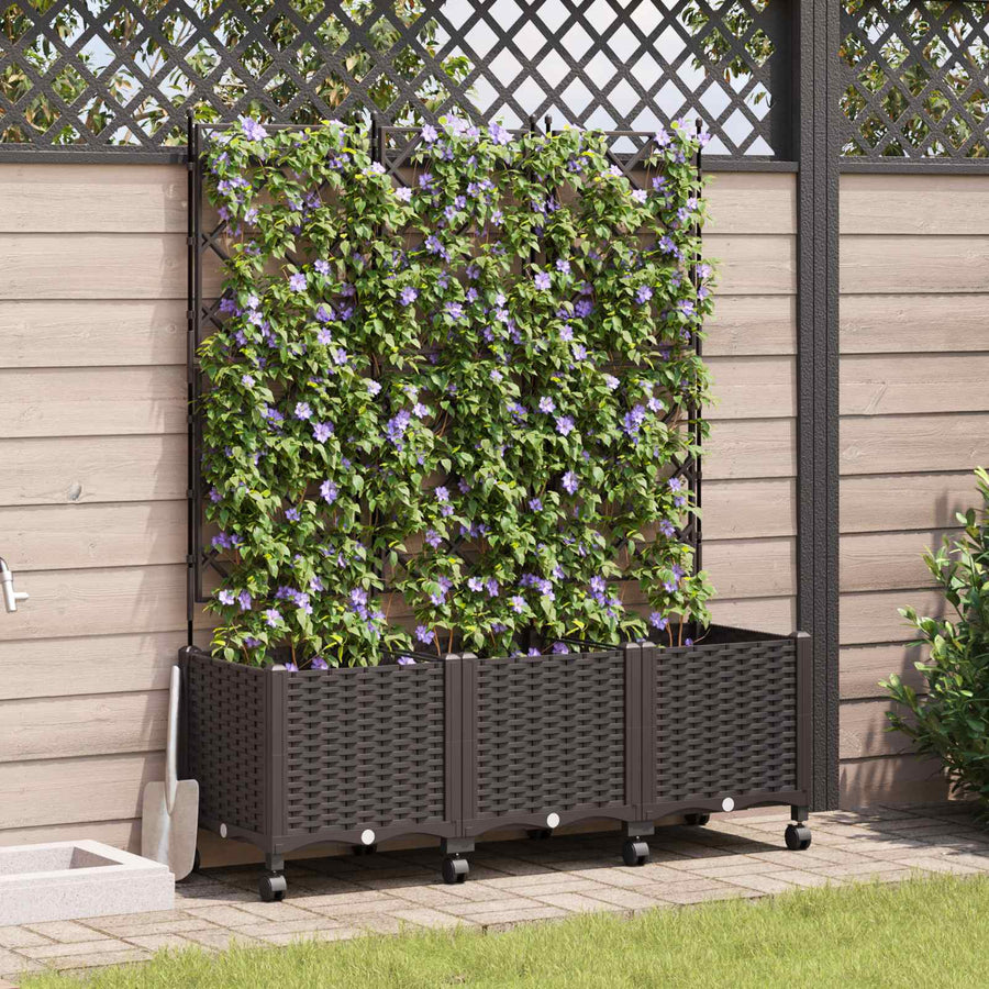 Tuinplantbak Met Schutting En Wielen 3 St Pp 120 x 40 x 143 cm