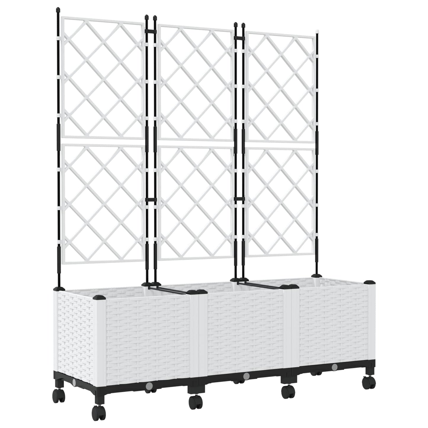 Tuinplantbak met schutting en wielen 3 st Wit 120 x 40 x 149 cm