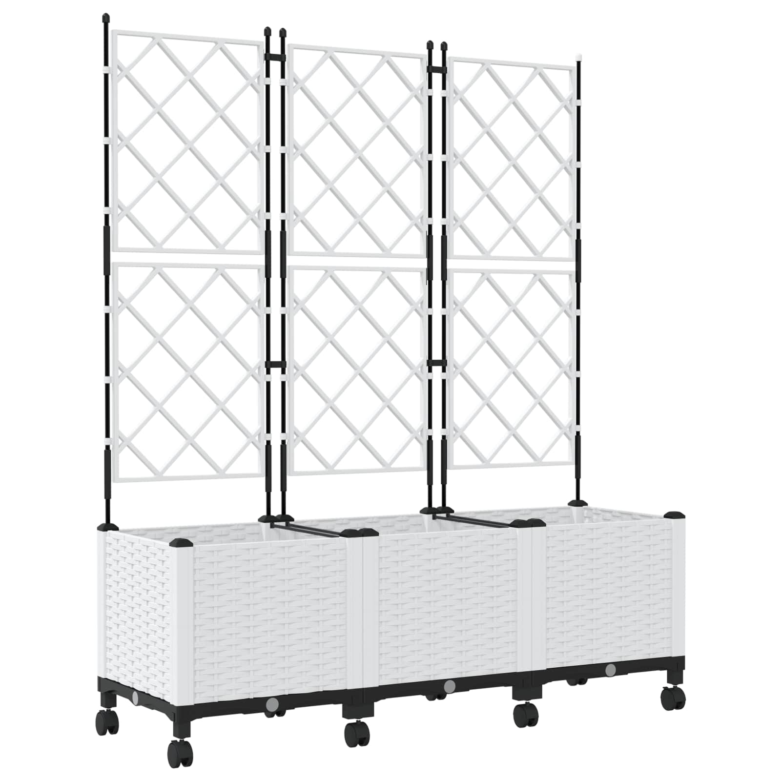 Tuinplantbak met schutting en wielen 3 st Wit 120 x 40 x 149 cm