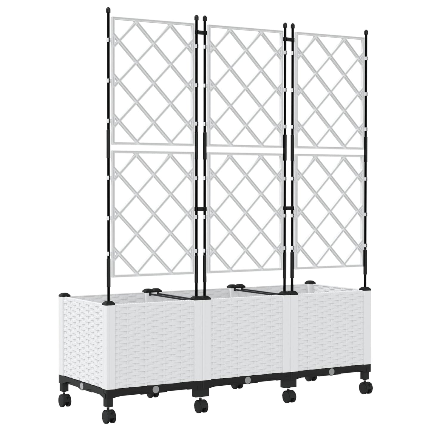 Tuinplantbak met schutting en wielen 3 st Wit 120 x 40 x 149 cm