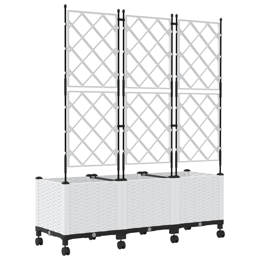 Tuinplantbak met schutting en wielen 3 st Wit 120 x 40 x 149 cm