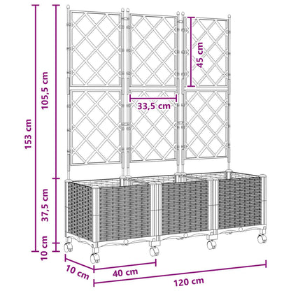 Tuinplantbak met schutting en wielen 3 st Wit 120 x 40 x 149 cm