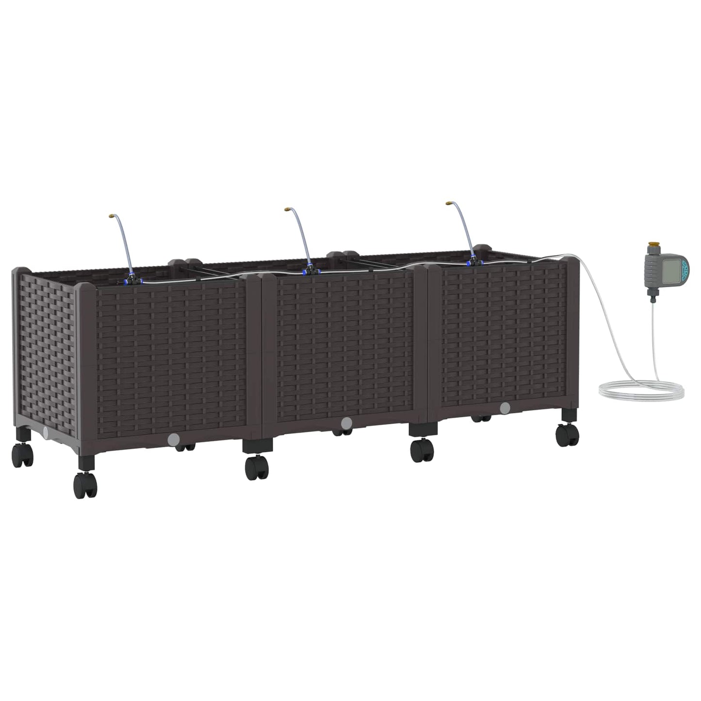 Tuin Pot met Irrigatie en Wielen 3 st Bruin 120 x 40 x 43,5 cm
