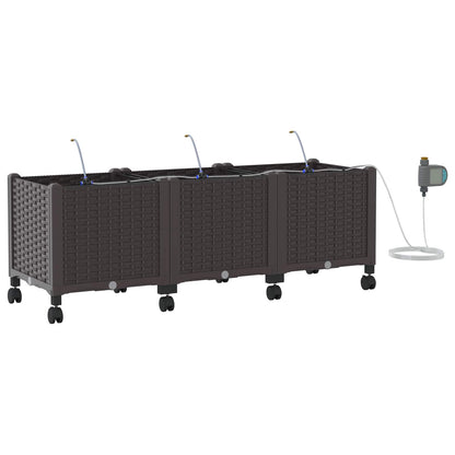 Tuin Pot met Irrigatie en Wielen 3 st Bruin 120 x 40 x 43,5 cm