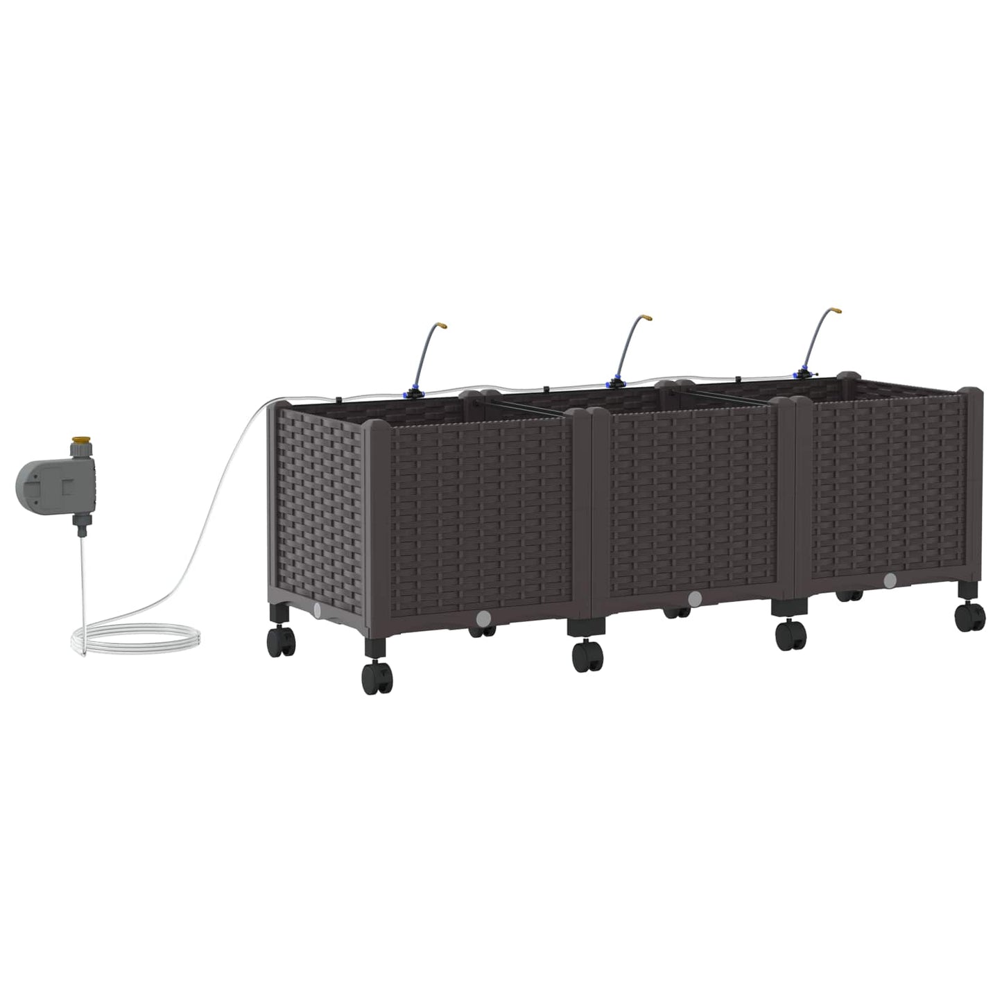 Tuin Pot met Irrigatie en Wielen 3 st Bruin 120 x 40 x 43,5 cm