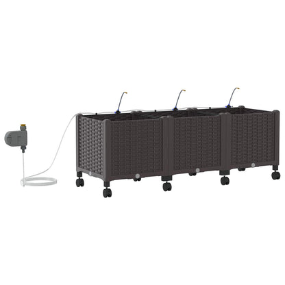 Tuin Pot met Irrigatie en Wielen 3 st Bruin 120 x 40 x 43,5 cm