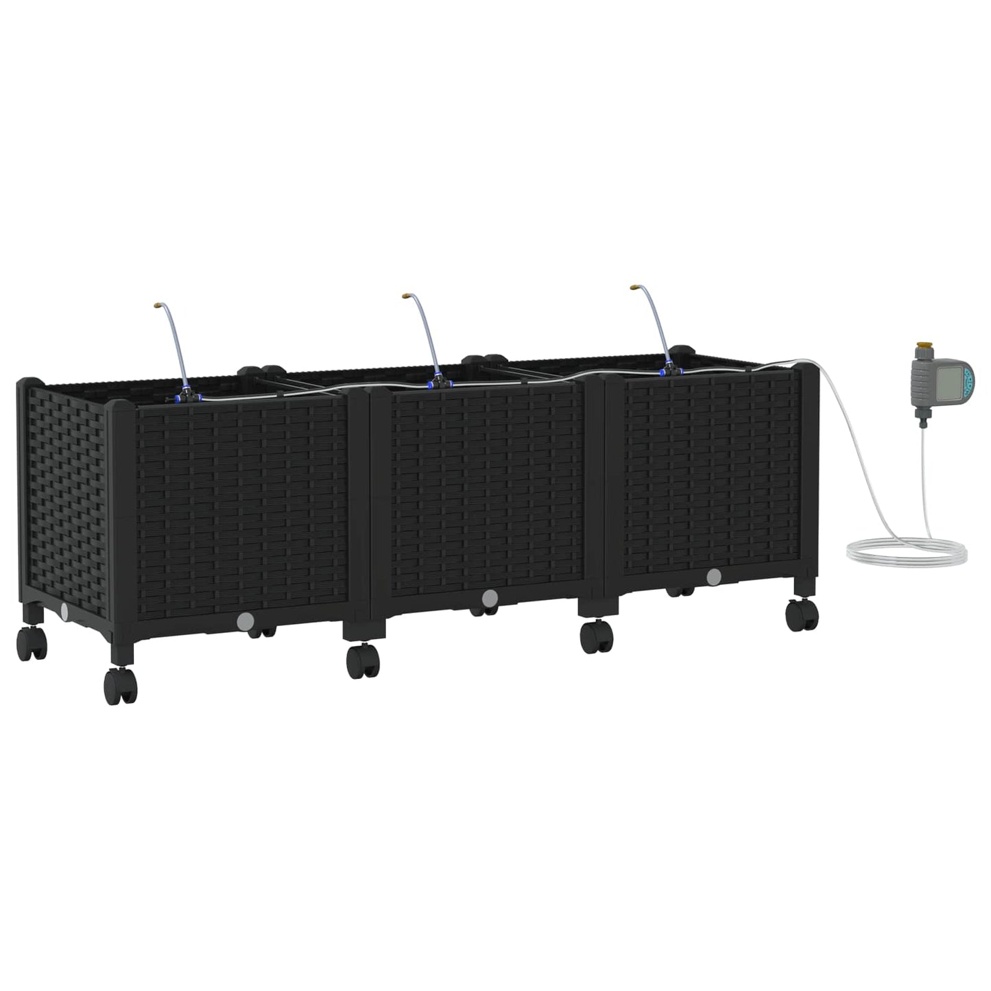 Tuin Pot met Irrigatie en Wielen 3 st Zwart 120 x 40 x 43,5 cm