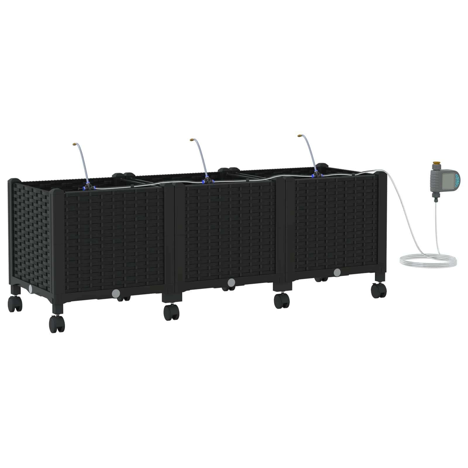 Tuin Pot met Irrigatie en Wielen 3 st Zwart 120 x 40 x 43,5 cm