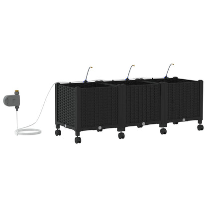 Tuin Pot met Irrigatie en Wielen 3 st Zwart 120 x 40 x 43,5 cm