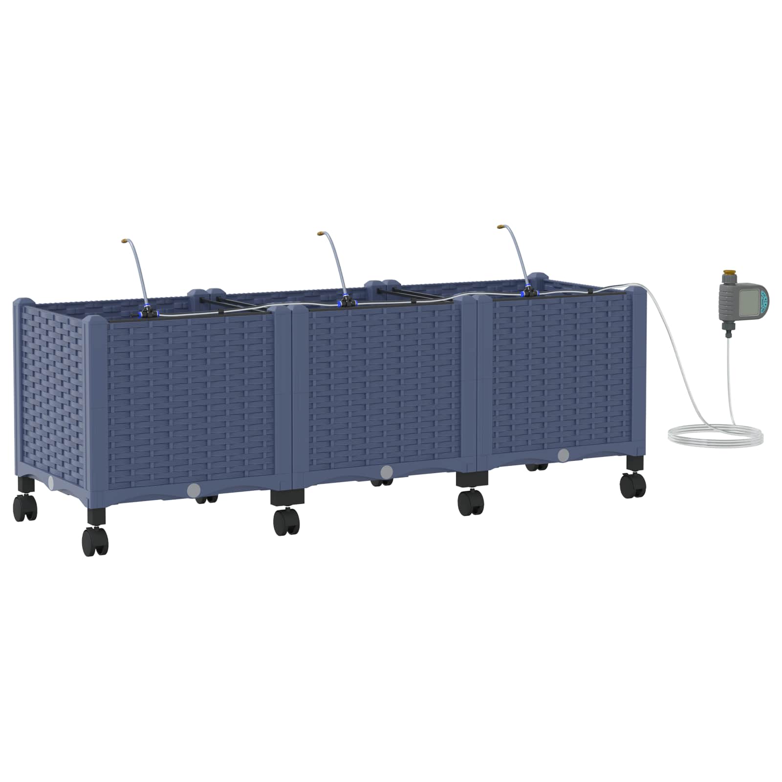 Tuin Pot met Irrigatie en Wielen 3 st Grijs 120 x 40 x 43,5 cm