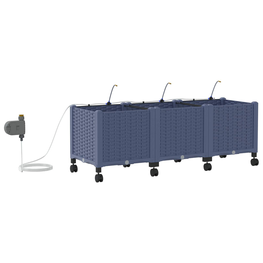 Tuin Pot met Irrigatie en Wielen 3 st Grijs 120 x 40 x 43,5 cm