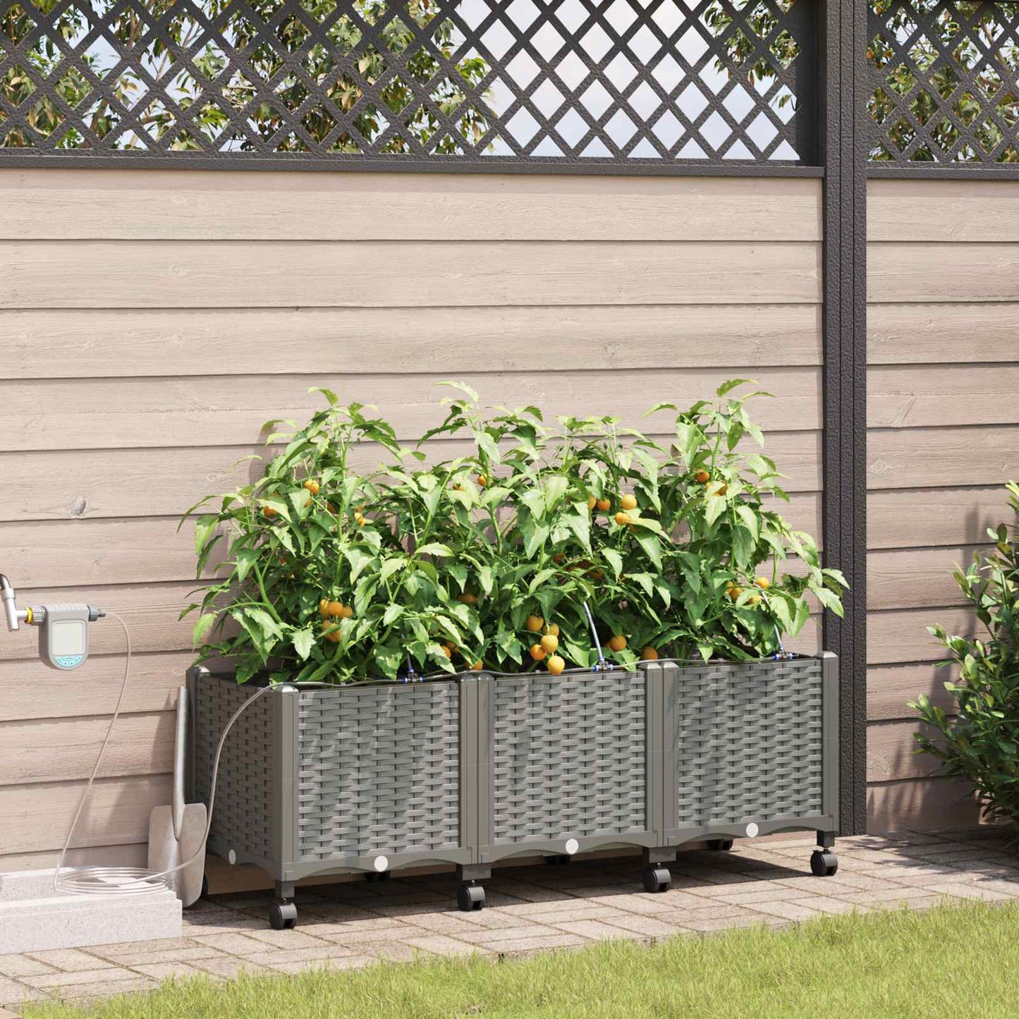 Tuin Pot met Irrigatie en Wielen 3 st Lichtgrijs PP