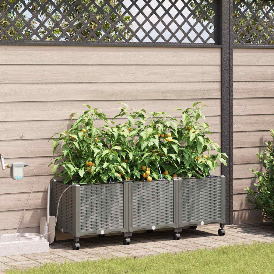 Tuin Pot met Irrigatie en Wielen 3 st Lichtgrijs PP