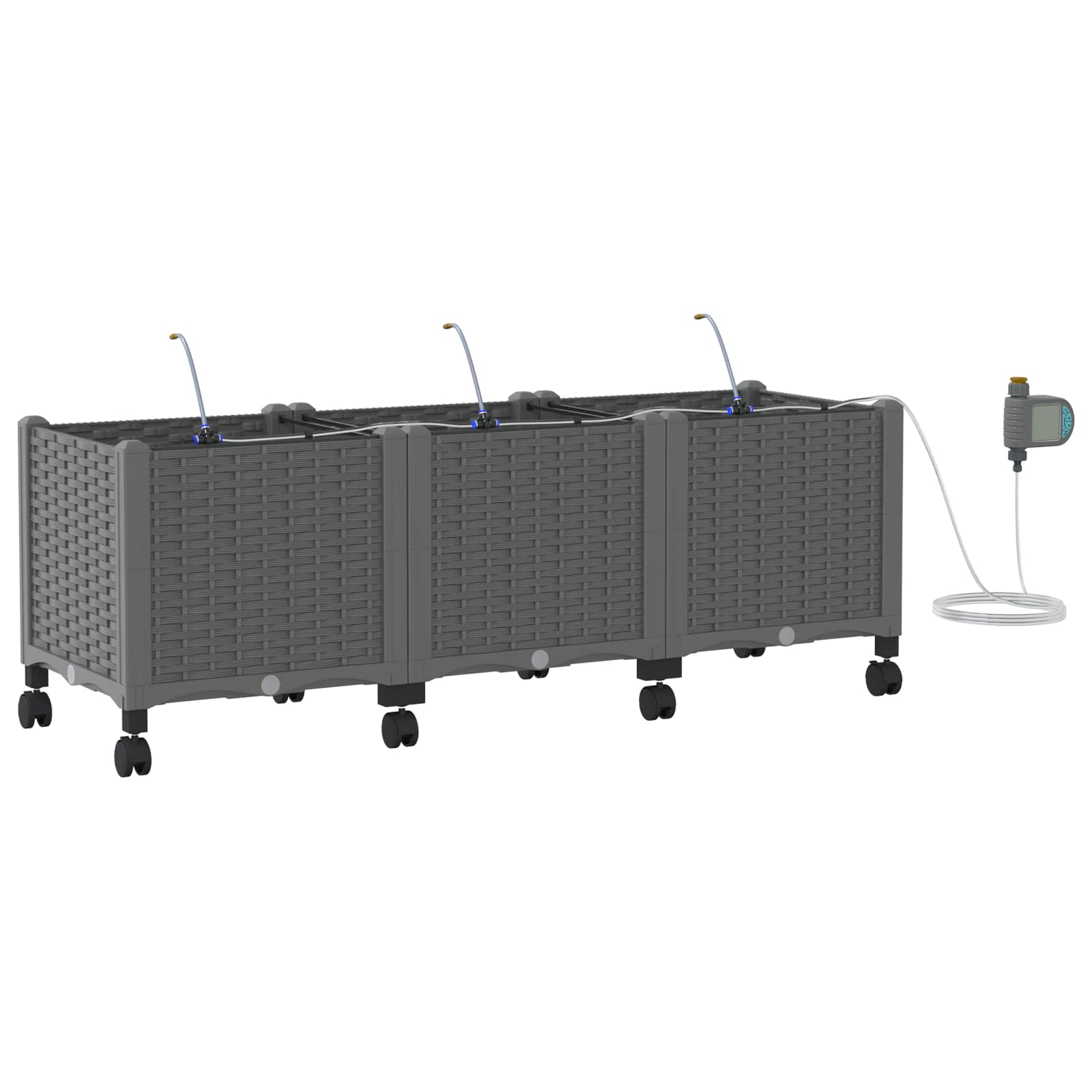 Tuin Pot met Irrigatie en Wielen 3 st Lichtgrijs PP