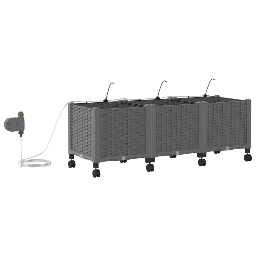 Tuin Pot met Irrigatie en Wielen 3 st Lichtgrijs PP