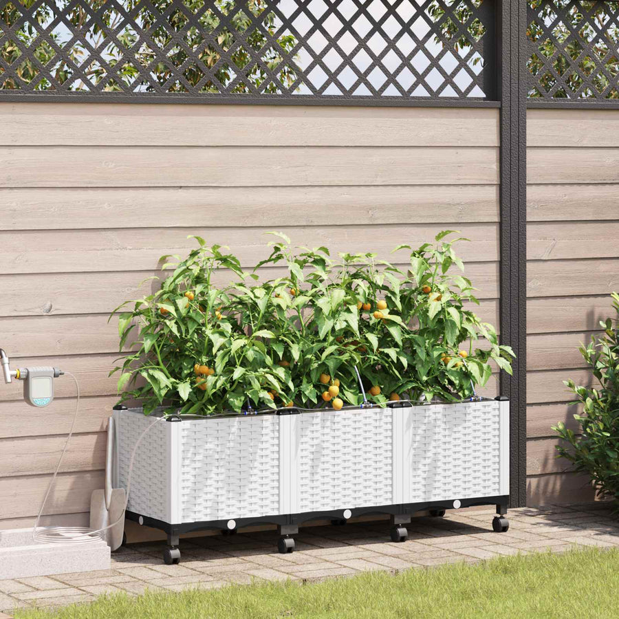 Tuin Pot met Irrigatie en Wielen 3 st Wit 120 x 40 x 43,5 cm PP