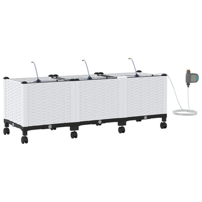 Tuin Pot met Irrigatie en Wielen 3 st Wit 120 x 40 x 43,5 cm PP